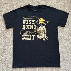 Busy Doing Cowboy Stuff Raccoon Graphic Tee, Size Medium T-shirt Casual